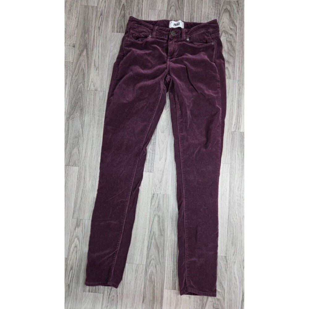 Paige Womens Size 26 Pockets Verdugo Ultra Skinny Burgundy Purple Velour Pants